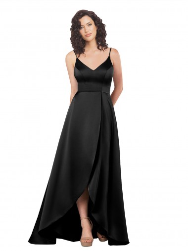 Long Black Sleeveless A-Line V-Back High Low Evening Gown / Prom Dress / Bridesmaid Dress Birmingham