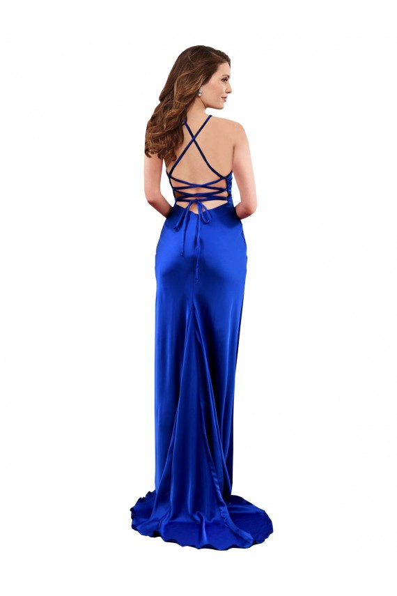 Long Royal Blue Sleeveless Sheath Open Back Silk like Satin Formal Evening Gown / Prom Dress / Bridesmaid Dress Birmingham