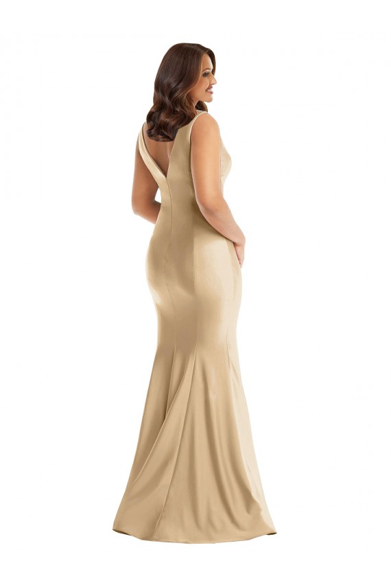 Long Soft Gold Sleeveless Mermaid V-Back Formal Plus Size Evening Gown / Prom Dress / Bridesmaid Dress Birmingham