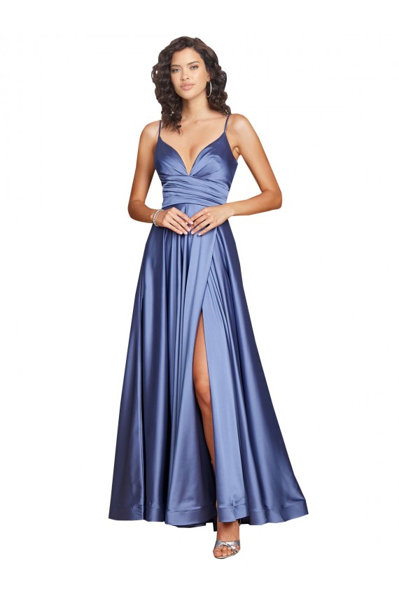 Long French Blue Sleeveless A-Line Low Back Black Tie Evening Gown / Prom Dress / Bridesmaid Dress Birmingham