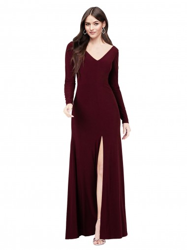 Long Burgundy Gold Long Sleeves Sheath V-Back Prom Dress / Bridesmaid Dress Birmingham