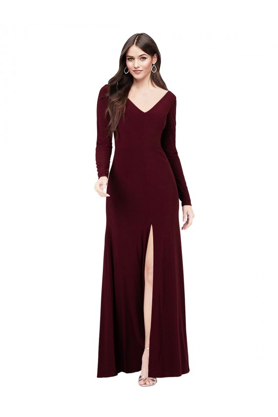 Long Burgundy Gold Long Sleeves Sheath V-Back Prom Dress / Bridesmaid Dress Birmingham