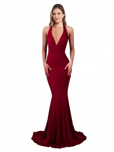 Long Burgundy Sleeveless Mermaid Open Back Spandex Formal Evening Gown / Prom Dress / Bridesmaid Dress Birmingham