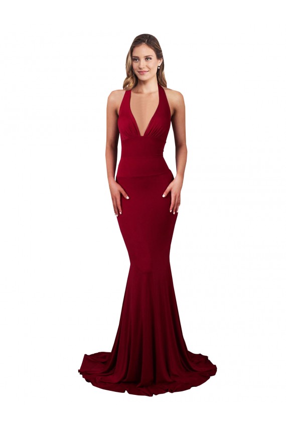 Long Burgundy Sleeveless Mermaid Open Back Spandex Formal Evening Gown / Prom Dress / Bridesmaid Dress Birmingham