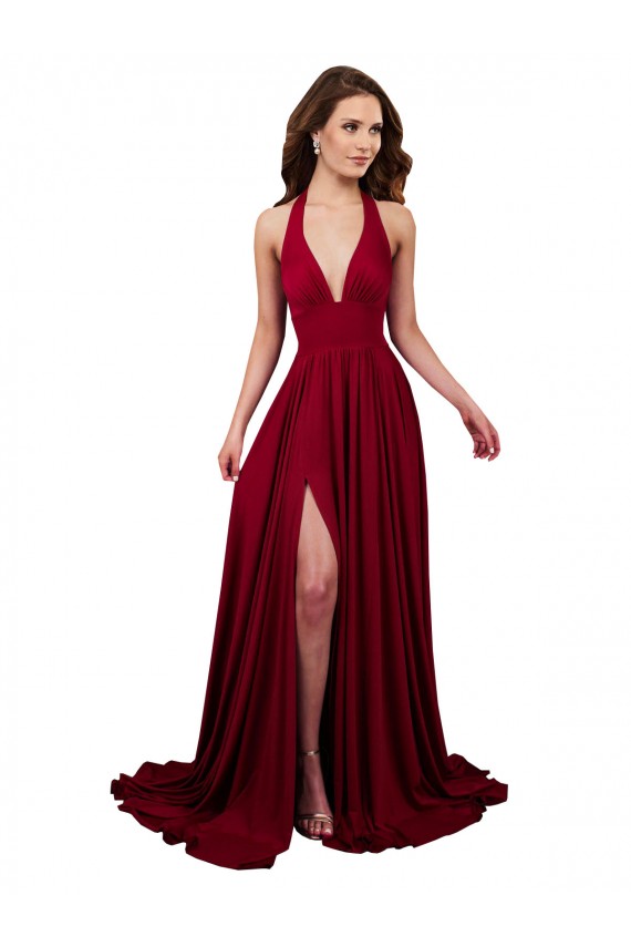 Long Burgundy Sleeveless A-Line Open Back Side Slit Black Tie Evening Gown / Prom Dress / Bridesmaid Dress Birmingham