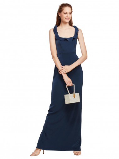 Long Dark Navy Sleeveless Sheath Low Back Back Slit Formal Evening Gown / Prom Dress / Bridesmaid Dress Birmingham