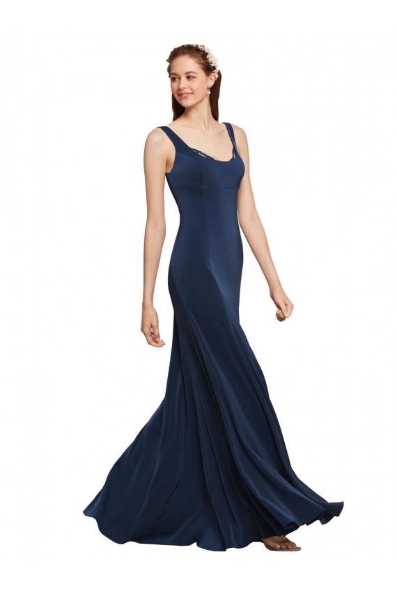 Long Dark Navy Sleeveless A-Line Low Back Prom Dress / Bridesmaid Dress Birmingham