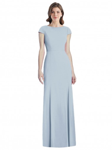 Long Light Sky Blue Cap Sleeves Trumpet Open Back Formal Dress / Bridesmaid Dress Birmingham