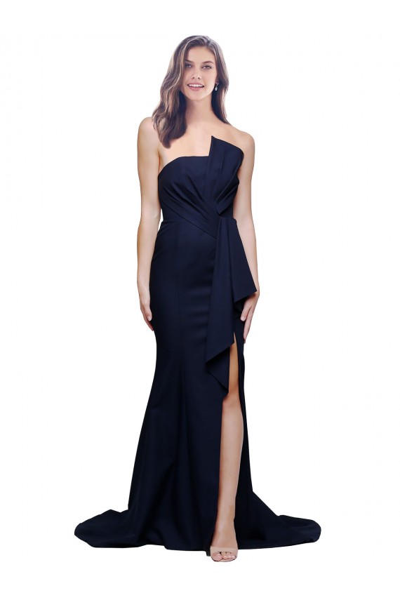 Sweep Train Dark Navy Sleeveless Sheath Low Back Semi Formal Evening Dress / Prom Dress / Bridesmaid Dress Birmingham