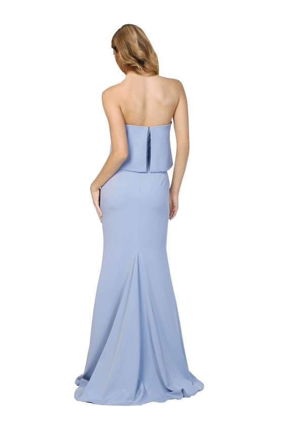 Long Light Sky Blue Sleeveless A-Line Low Back Stretch Crepe Formal Dress / Bridesmaid Dress Birmingham