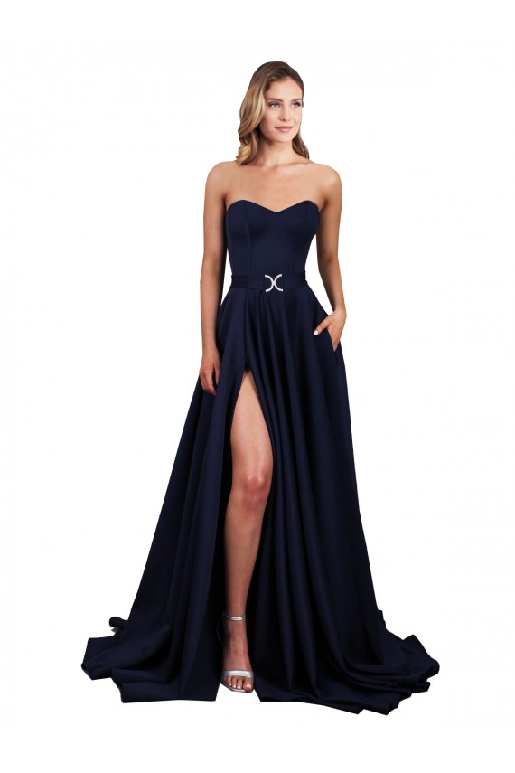 Long Dark Navy Sleeveless A-Line Low Back Formal Dress / Bridesmaid Dress Birmingham