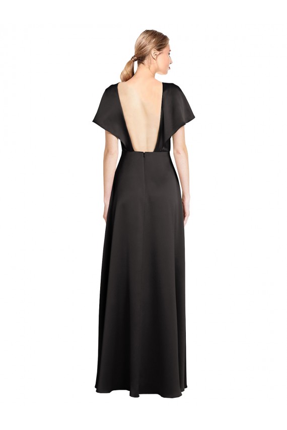 Long Black Cap Sleeves A-Line Open Back Bridesmaid Dress / Evening Dress Birmingham