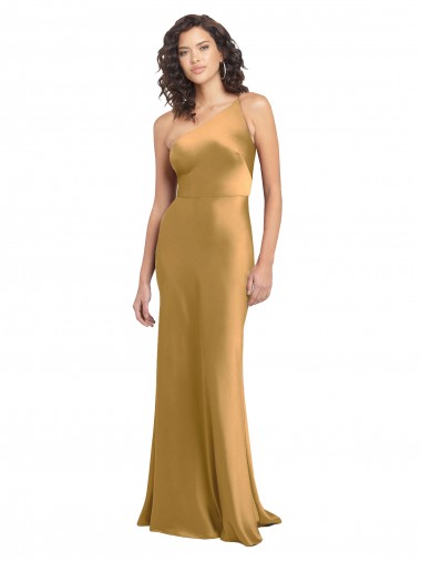 Long Gold Sleeveless A-Line Stretch Satin Formal Evening Gown / Prom Dress / Bridesmaid Dress Birmingham