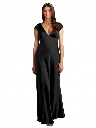 Long Black Cap Sleeves A-Line Keyhole Back Formal Evening Gown / Prom Dress / Bridesmaid Dress Birmingham