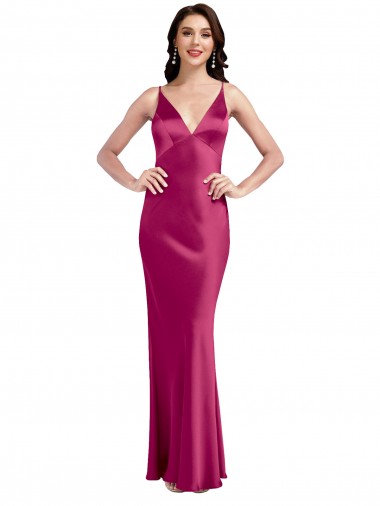 Long Fuchsia Sleeveless A-Line Low Back Stretch Satin Formal Evening Gown / Prom Dress / Bridesmaid Dress Birmingham