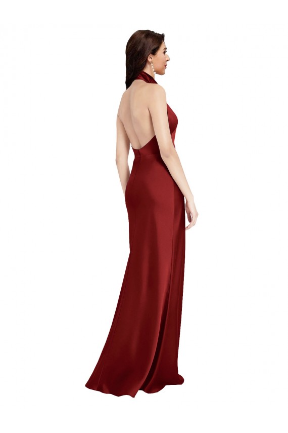 Long Burgundy Sleeveless A-Line Open Back Black Tie Evening Gown / Prom Dress / Bridesmaid Dress Birmingham