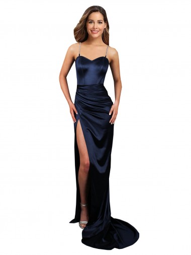 Long Dark Navy Sleeveless Mermaid High Slit Formal Evening Gown / Prom Dress / Bridesmaid Dress Birmingham