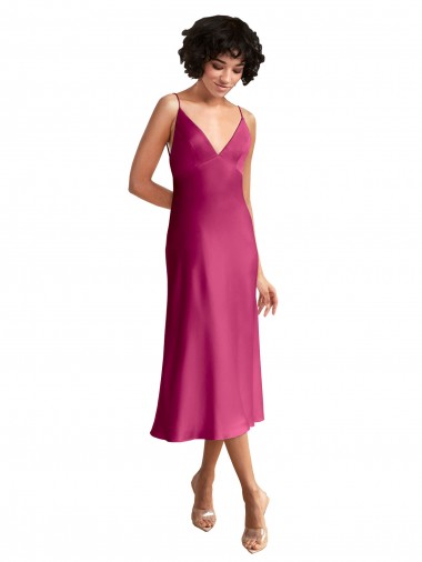 Midi Length Fuchsia Sleeveless A-Line Low Back Formal Evening Gown / Prom Dress / Bridesmaid Dress Birmingham