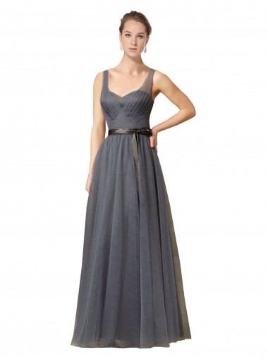 Long Slate Grey Sleeveless A-Line V-Back Formal Dress / Bridesmaid Dress Birmingham