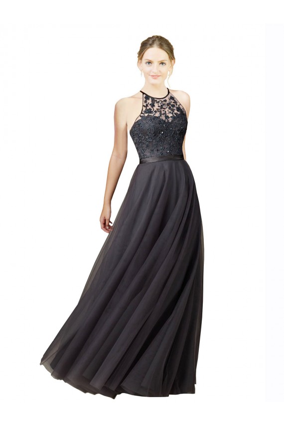 Long Slate Grey Sleeveless A-Line Open Back Bridesmaid Dress Birmingham