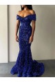 Sweep Train Royal Blue Sleeveless Mermaid Velvet Sequin Prom Dress Birmingham