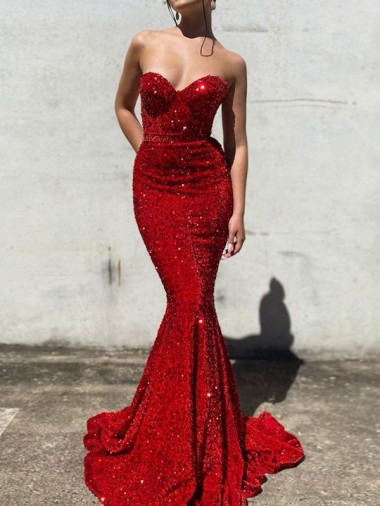 Court Train Burgundy Sleeveless Mermaid Velvet Sequin Prom Dress / Evening Dress Birmingham