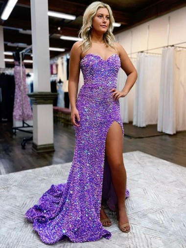 Court Train Lavender Sleeveless A-Line Velvet Sequin Prom Dress / Evening Dress Birmingham