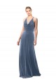 Long Dusty Blue Sleeveless A-Line Keyhole Back Prom Dress / Bridesmaid Dress Birmingham