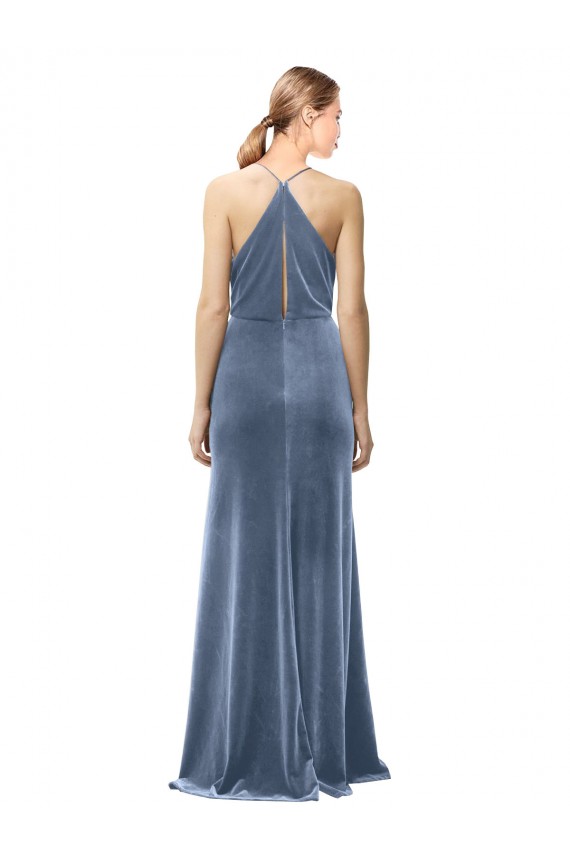 Long Dusty Blue Sleeveless A-Line Keyhole Back Prom Dress / Bridesmaid Dress Birmingham