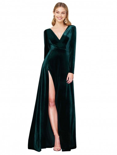 Sweep Train Dark Green Long Sleeves A-Line Black Tie Evening Gown / Prom Dress / Bridesmaid Dress Birmingham