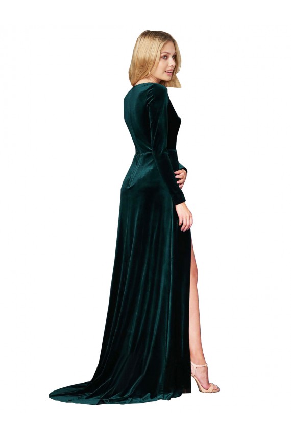 Sweep Train Dark Green Long Sleeves A-Line Black Tie Evening Gown / Prom Dress / Bridesmaid Dress Birmingham