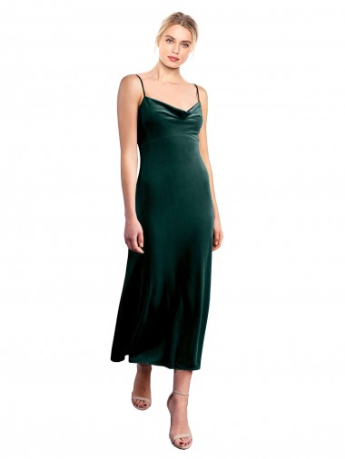 Midi Length Dark Green Sleeveless A-Line Low Back Prom Dress / Bridesmaid Dress Birmingham