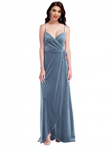 Long Dusty Blue Sleeveless A-Line Low Back Semi Formal Evening Dress / Prom Dress / Bridesmaid Dress Birmingham