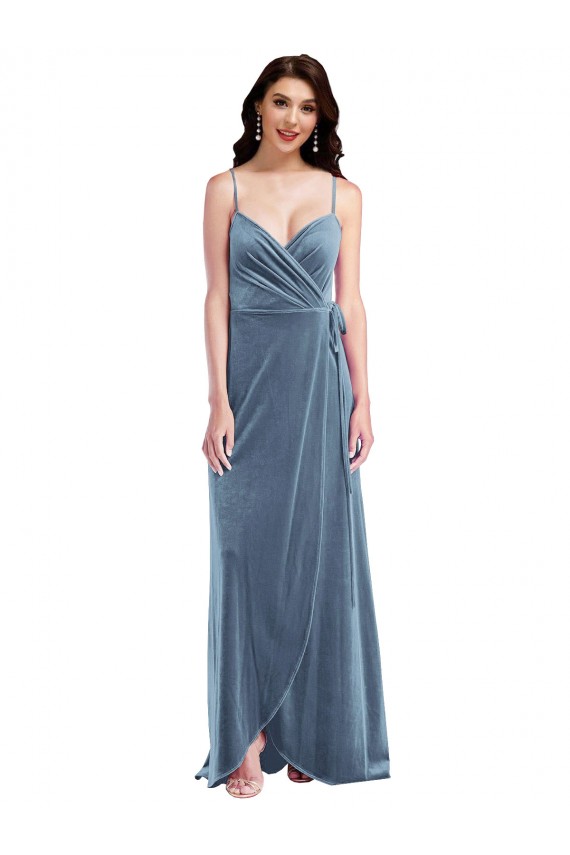 Long Dusty Blue Sleeveless A-Line Low Back Semi Formal Evening Dress / Prom Dress / Bridesmaid Dress Birmingham