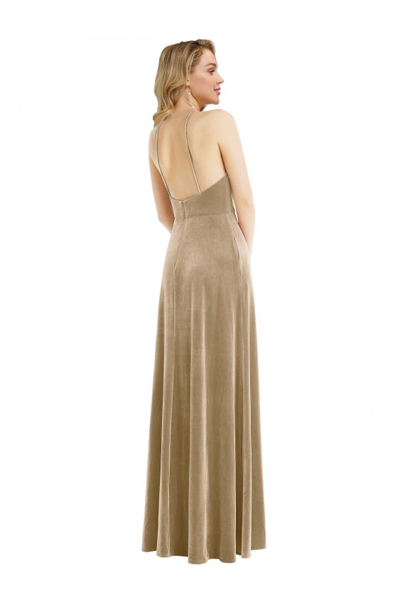 Long Champagne Sleeveless A-Line Open Back Semi Formal Evening Dress / Prom Dress / Bridesmaid Dress Birmingham