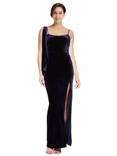 Long Dark Navy Sleeveless Sheath Low Back High Side Slit Formal Evening Gown / Prom Dress / Bridesmaid Dress Birmingham